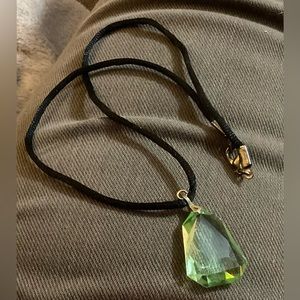 Sea light green glass teardrop shaped crystal pendant with cord necklace